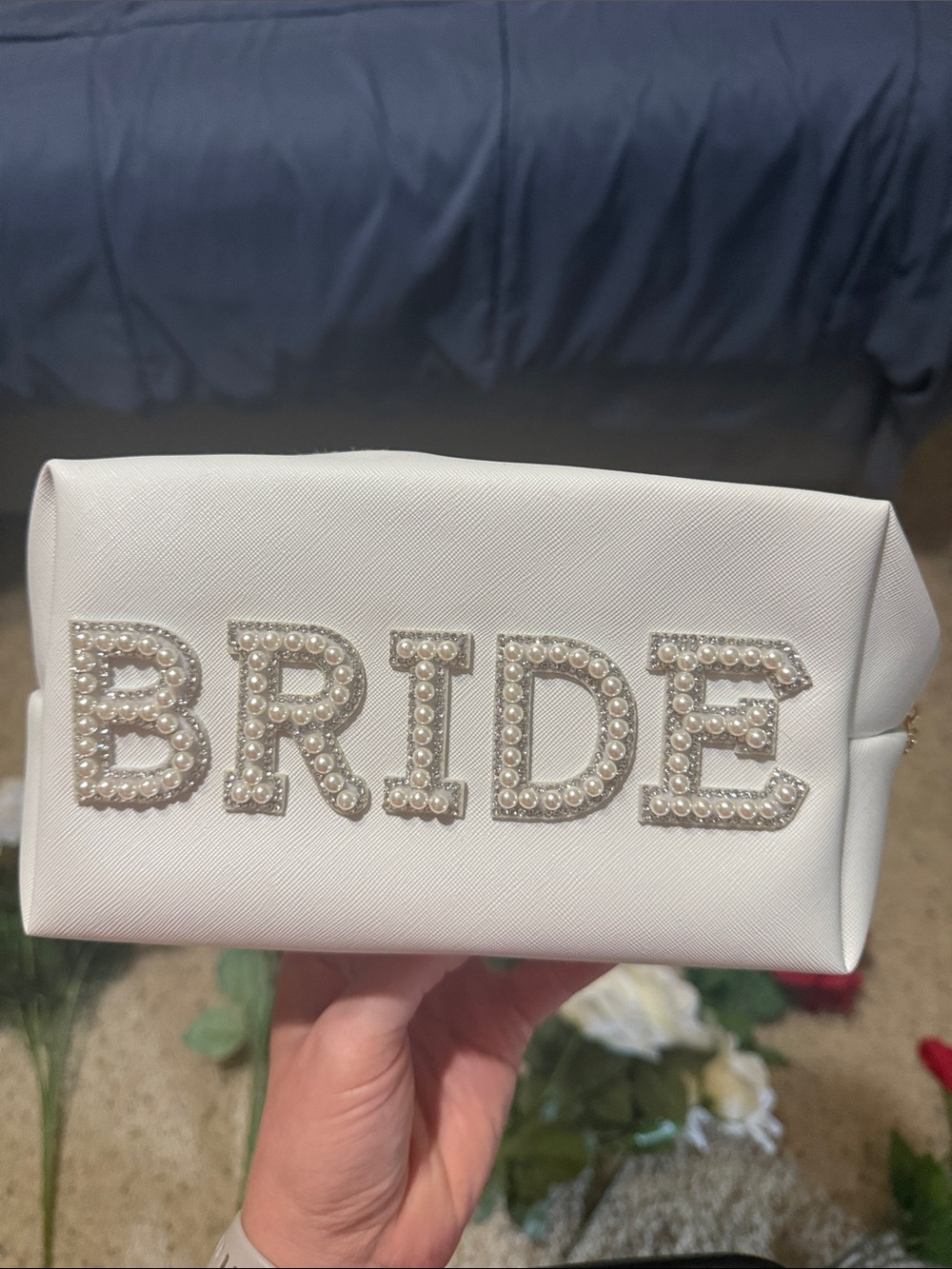 Bride Embellished White Makeup Bag